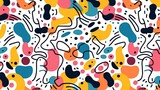 Cute and fun abstract minimalist doodle with lines and geometric shapes. Trendy colorful simple background, wallpaper design for kids. Generative AI, AI