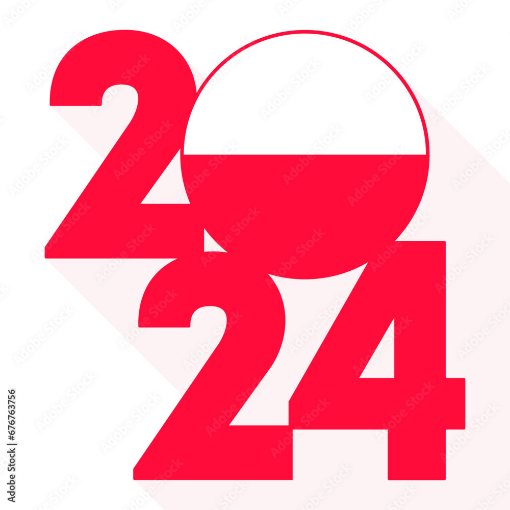Happy New Year 2024, long shadow banner with Poland flag inside. Vector illustration. Happy New Year 2024, long shadow banner with Poland flag inside. Vector illustration.
