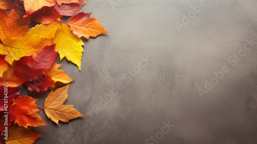 Background autumn leaves in the corner with wide copy space for text
