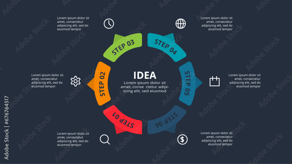 Creative infographic with 6 elements, presentations, vector illustration. Template for web on a black background. Creative infographic with 6 elements, presentations, vector illustration. Template for web on a black background.