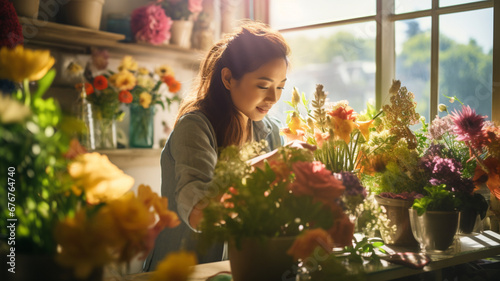 花屋で働くアジア人女性 photo