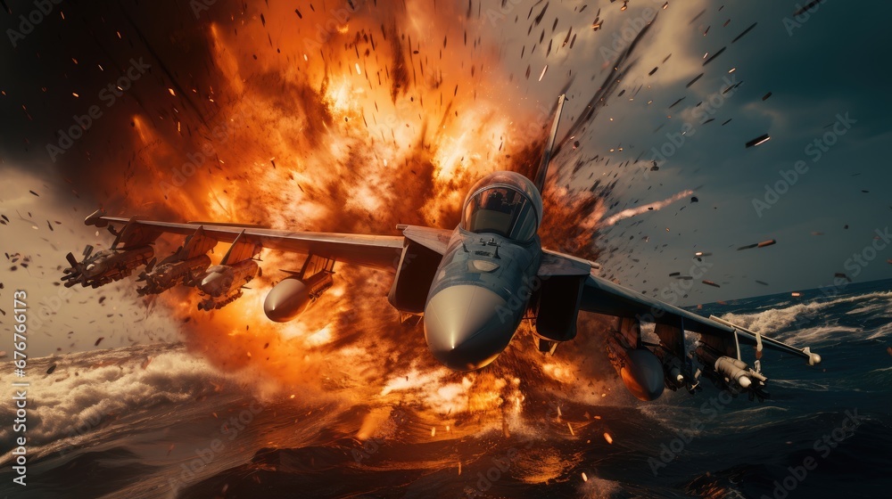 Fototapeta premium fighter plane crash over sea