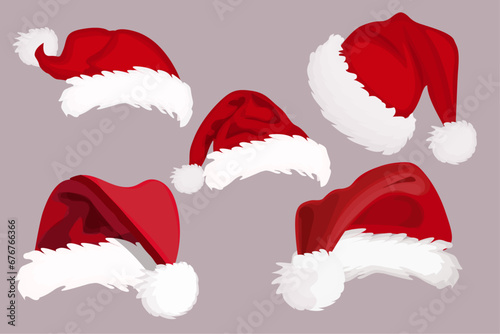 set of Santa Claus hat in flat design. 