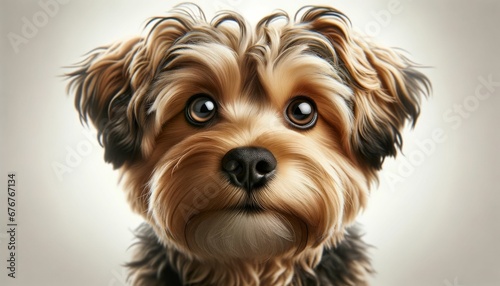 An AI illustration of a dog that looks like it has blue eyes and is staring straight ahead photo
