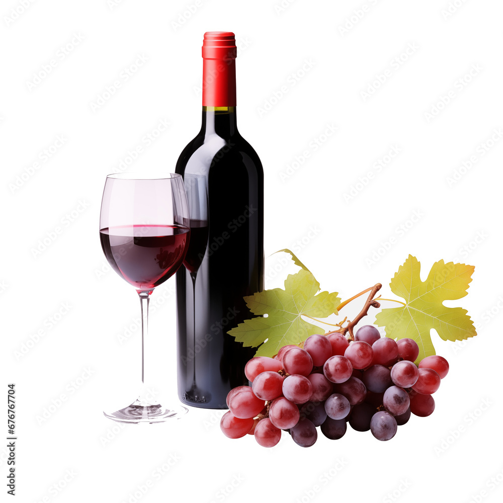 red wine and grapes isolated on white background