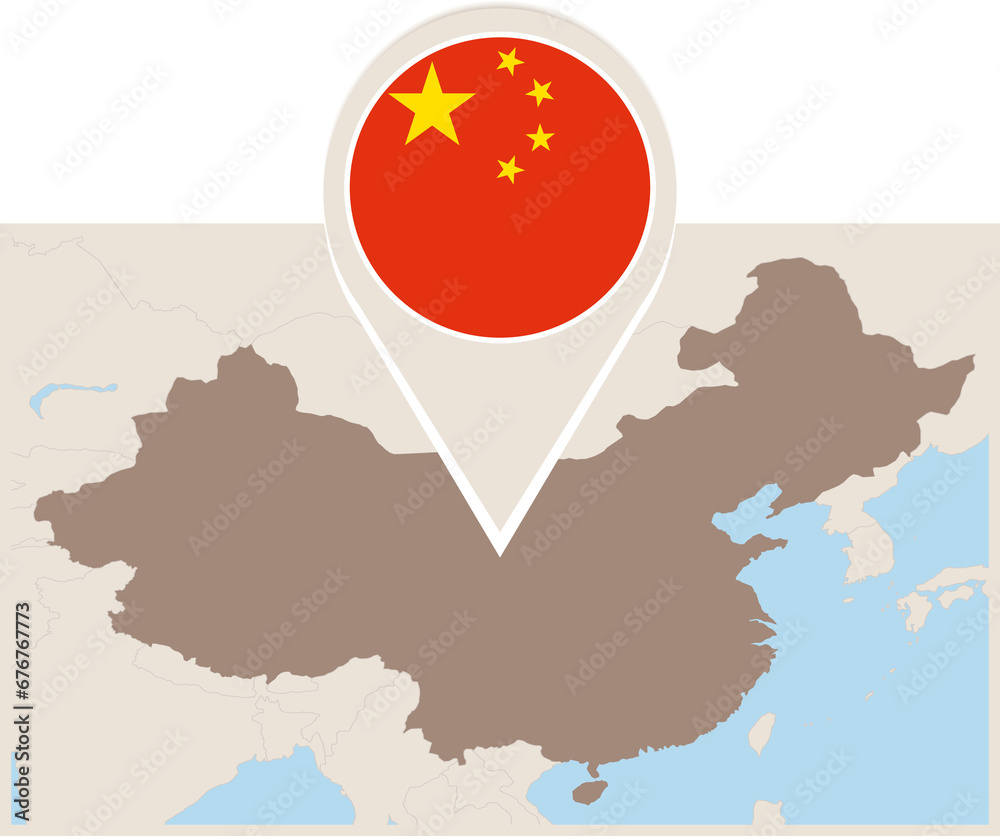 Fototapeta premium Map and flag of China