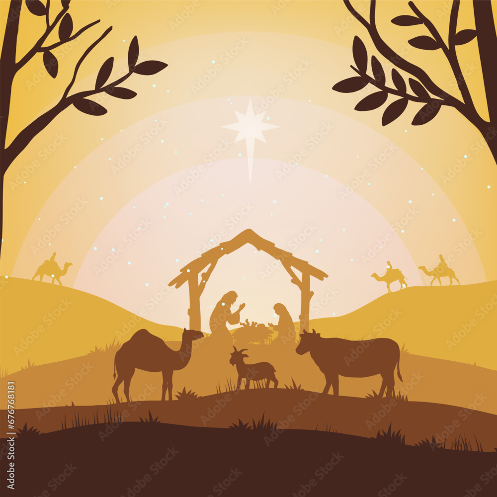 Illustration of Christmas Nativity scene with the three wise men going ...