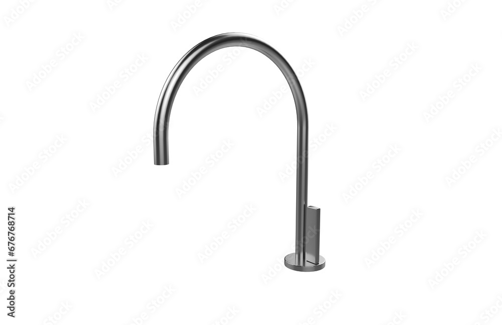 Faucet model isolated on light background, single faucet, stainless steel texture, home industry accessories, 3d rendering. Faucet model isolated on light background, single faucet, stainless steel texture, home industry accessories, 3d rendering.