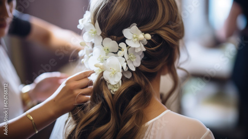Bridal wedding hairstyle with jewelry wreath