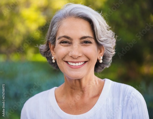  La Belleza de la Alegría en una Anciana Adorable con fondo natural photo