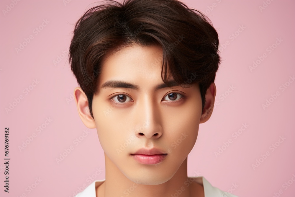 Portrait of a beautiful young asian man on pink background.asian beauty Portrait of a beautiful young asian man on pink background.asian beauty