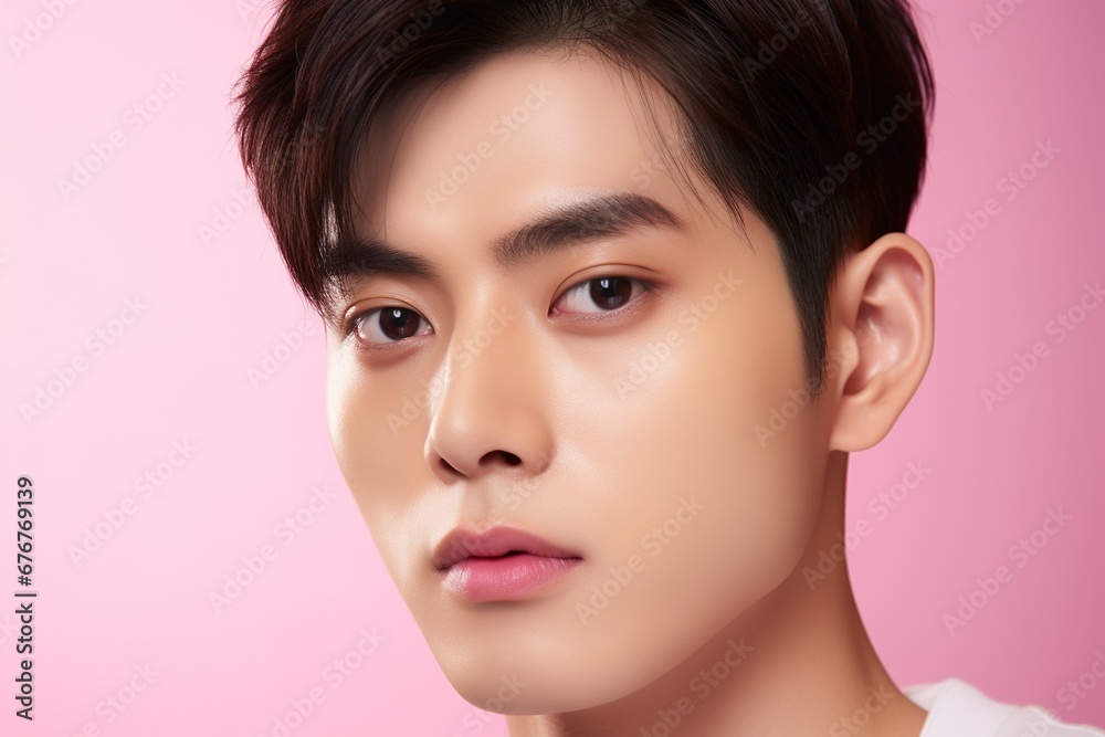 Portrait of a beautiful young asian man on pink background.asian beauty Portrait of a beautiful young asian man on pink background.asian beauty