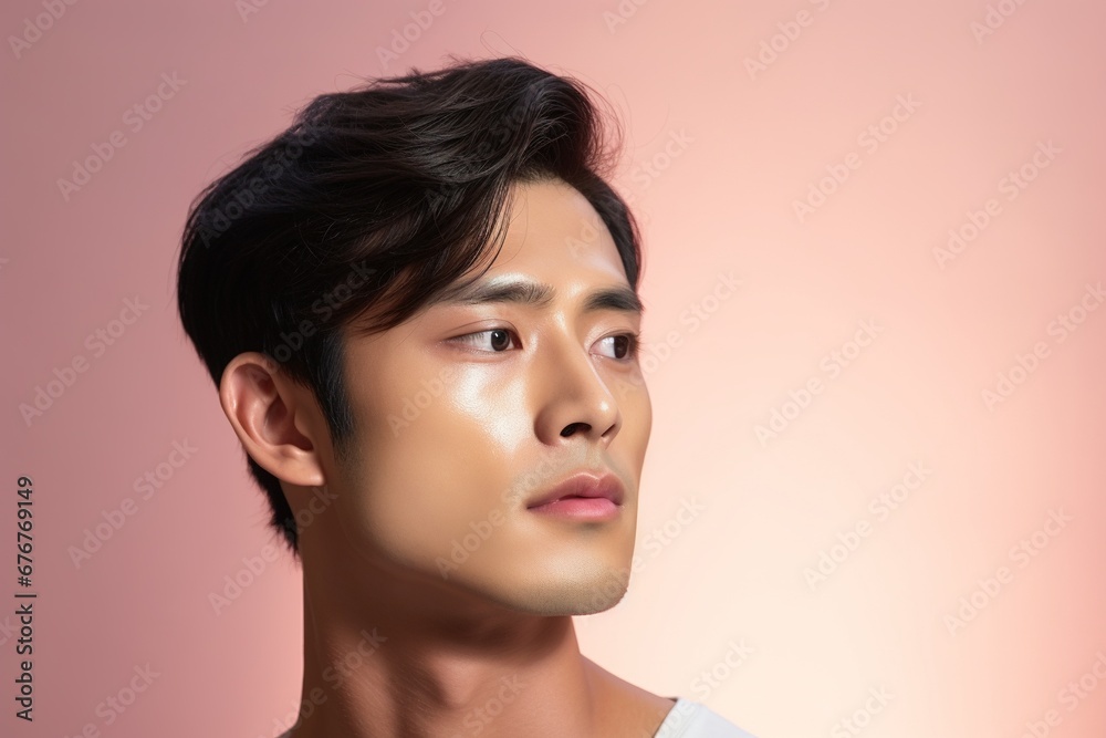 Portrait of a beautiful young asian man on pink background.asian beauty Portrait of a beautiful young asian man on pink background.asian beauty