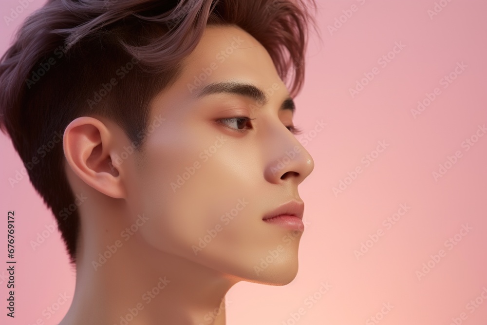 Portrait of a beautiful young asian man on pink background.asian beauty Portrait of a beautiful young asian man on pink background.asian beauty