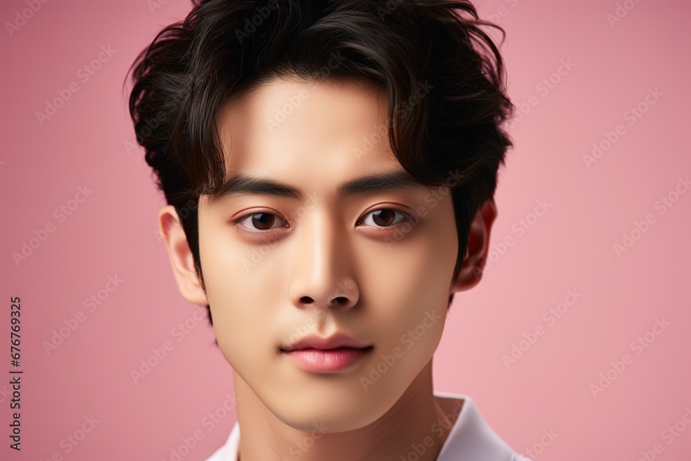 Portrait of a beautiful young asian man on pink background.asian beauty Portrait of a beautiful young asian man on pink background.asian beauty