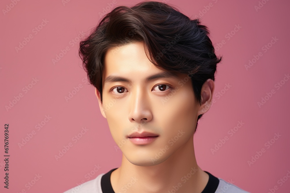 Portrait of a beautiful young asian man on pink background.asian beauty Portrait of a beautiful young asian man on pink background.asian beauty