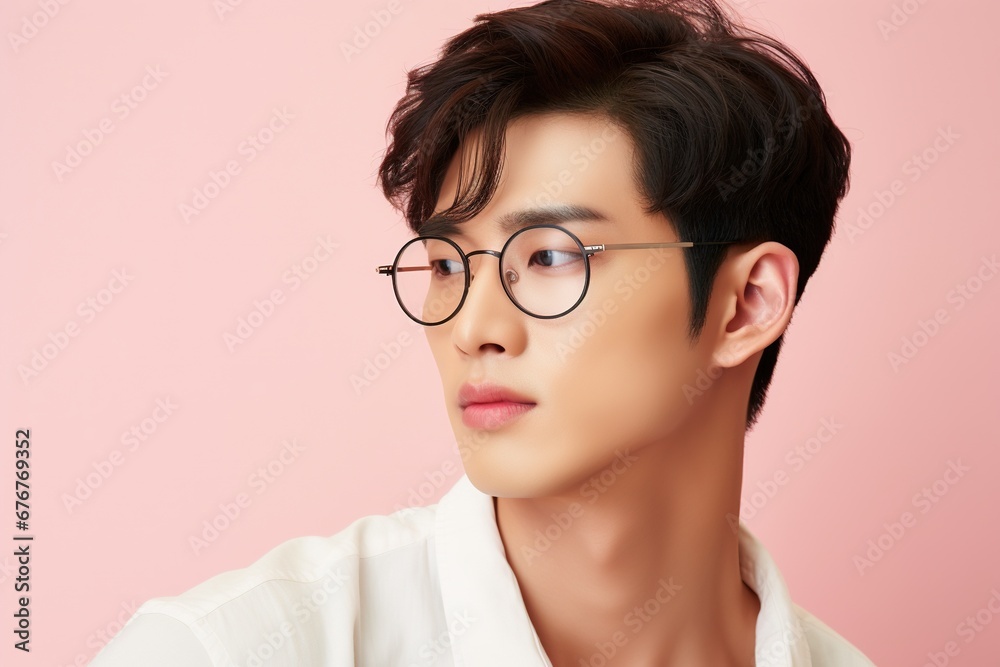Portrait of a beautiful young asian man on pink background.asian beauty Portrait of a beautiful young asian man on pink background.asian beauty