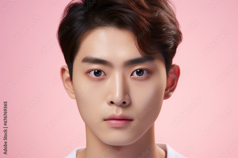 Portrait of a beautiful young asian man on pink background.asian beauty Portrait of a beautiful young asian man on pink background.asian beauty