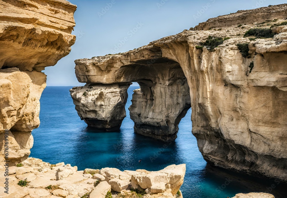 Fotografie Lagoon Legends: Malta's Azure Window Remnants.