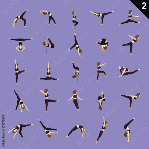 Gymnastic Poses Woman Cartoon Vector Illustration Set 2