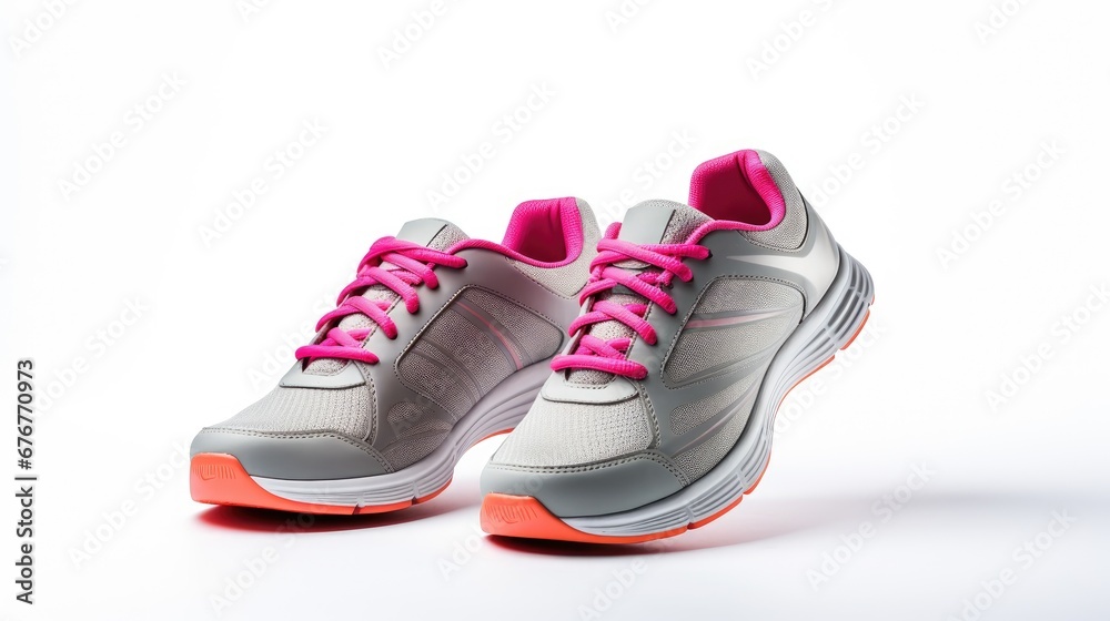 Step into fitness! Walking shoes on a white background, a symbol of active lifestyle. Step into fitness! Walking shoes on a white background, a symbol of active lifestyle.