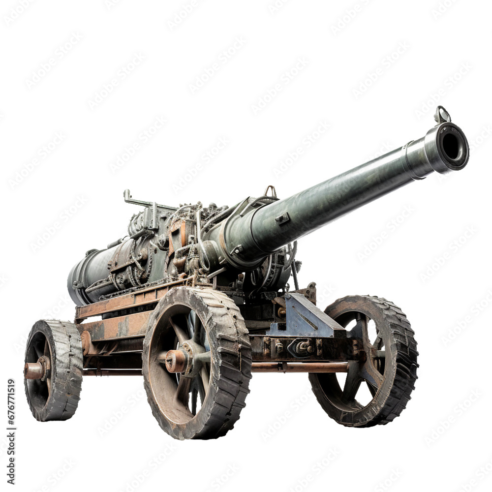 Artillery piece, transparent background, isolated image, generative AI
