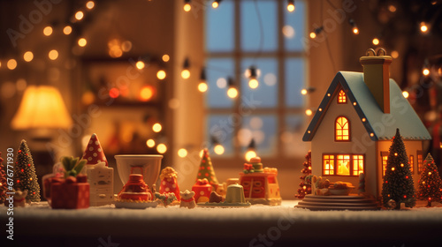 Christmas-Themed Children's Home Interior with Artful Bokeh
