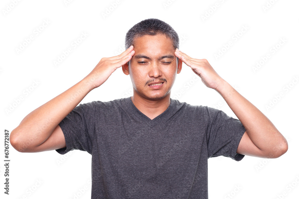 Man with strong headache. Isolated on white background. Healthcare and health problem concept Man with strong headache. Isolated on white background. Healthcare and health problem concept