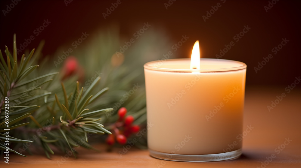 Close up of festive christmas candle with smooth bokeh background Close up of festive christmas candle with smooth bokeh background