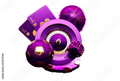 mix casino sport roulette slot cards football baseball 3d render 3d rendering illustration 