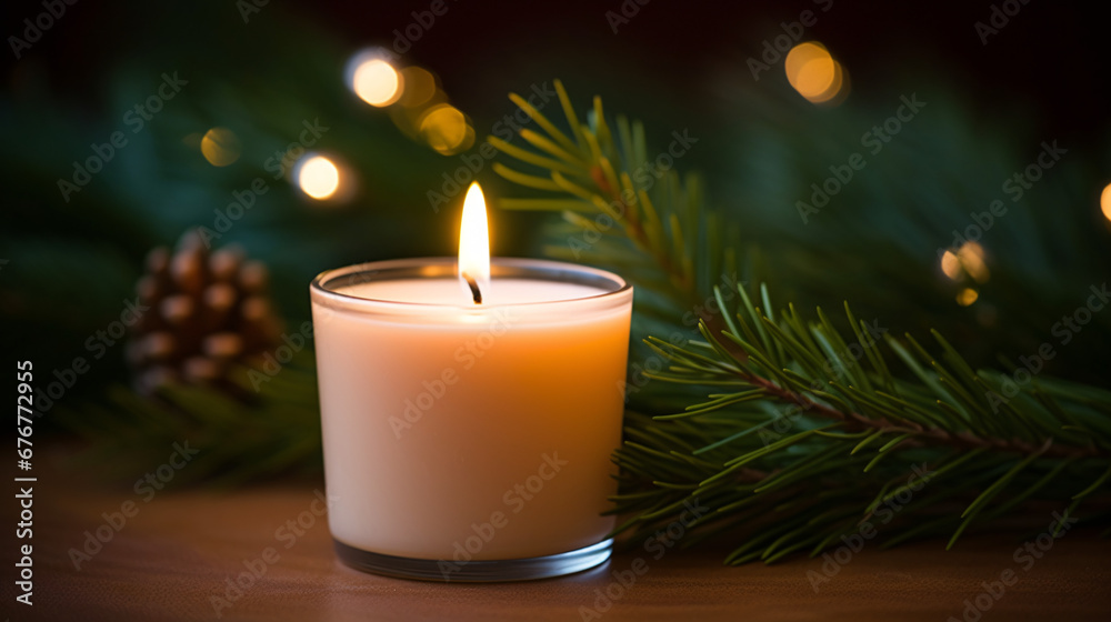 Close up of festive christmas candle with smooth bokeh background Close up of festive christmas candle with smooth bokeh background