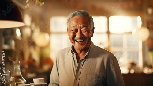 Candid photo of an elderly man is very happy, he won a Prize in the lottery 