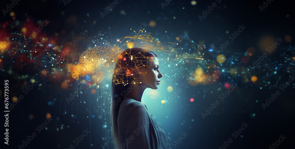 Obraz premium woman dancing in the nightclub, an AI decision making algorithm incorporating a glowing