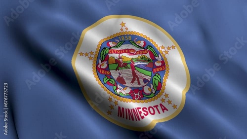 Minnesota State Flag. Waving Fabric Satin Texture National Flag of Minnesota 3D Illustration. Real Texture Flag of the State of Minnesota in the United States of America. USA. High Detailed Flag Anima