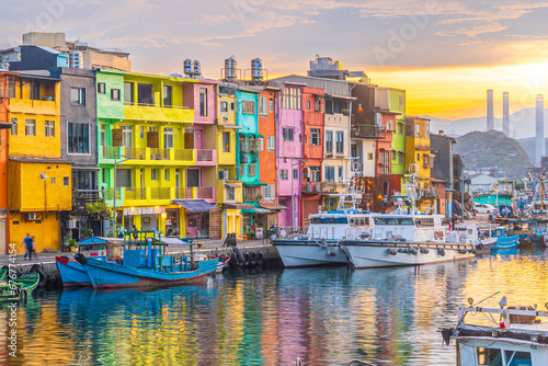 Cityscape of Colorful Zhengbin Fishing Port in Keelung near Taipei city, Taiwan