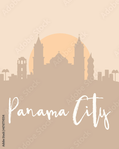 City poster of Panama City with building silhouettes at sunset