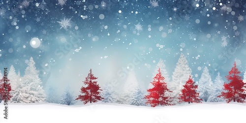 Christmas holiday trees. Border snow background. Snowflakes © Thanthara