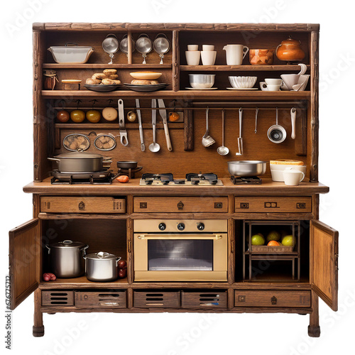 Mizuya Kitchen Tansu, transparent background, isolated image, generative AI
 photo