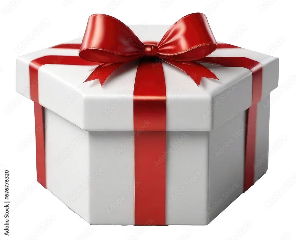 White gift box with red ribbon bow White gift box with red ribbon bow
