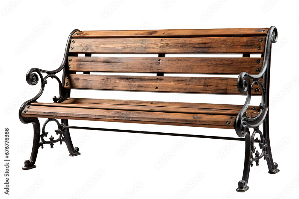 Wooden Park Bench Isolated on Blue Studio Background with Text Space isolated on PNG Background. Generative Ai. Wooden Park Bench Isolated on Blue Studio Background with Text Space isolated on PNG Background. Generative Ai.