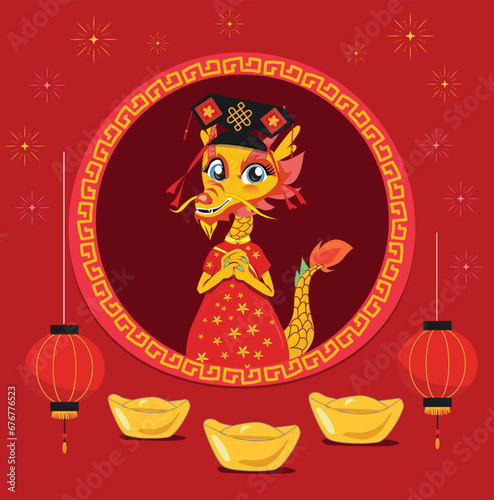 happy chinese new year 2024, year of the dragon, 
happy new year illustration for posters, cards, calendars, signs, 
banners, websites, public relations and other designs