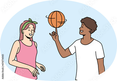 Happy multiethnic couple play basketball © Dzianis Vasilyeu