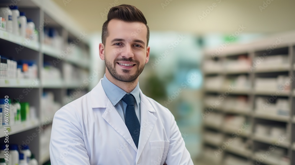 Concept - work in a pharmacy, pharmacist Concept - work in a pharmacy, pharmacist