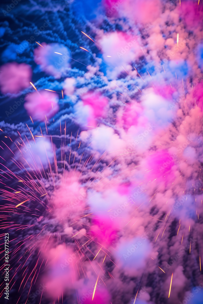 Fireworks with a bokeh background at New Year's celebrations.