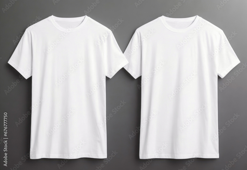 Two white T Shirt Mockup isolated on gray background. AI Generative Two white T Shirt Mockup isolated on gray background. AI Generative