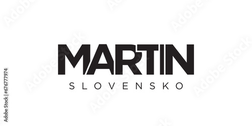 Martin in the Slovakia emblem. The design features a geometric style, vector illustration with bold typography in a modern font. The graphic slogan lettering.