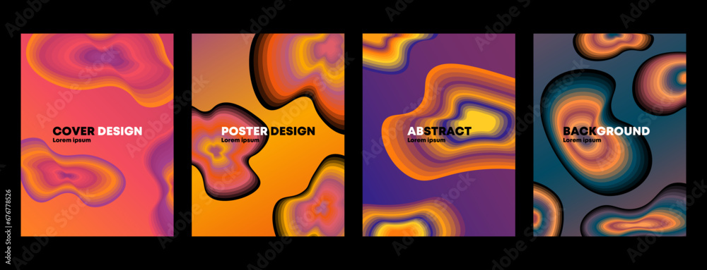 set of abstract posters with waves and colorful gradients. Futuristic-style cover template for social media, poster design, magazine, book cover, cover artwork, background, wallpaper, and others