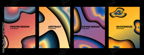 set of abstract posters with waves and colorful gradients. Futuristic-style cover template for social media, poster design, magazine, book cover, cover artwork, background, wallpaper, and others