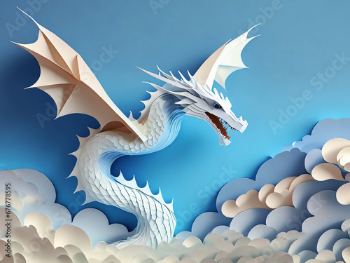 抽象的な龍と空に渦巻く雲の3dイラスト  © k_yu