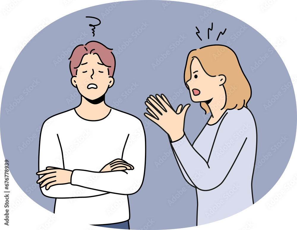Furious woman lecture annoyed man